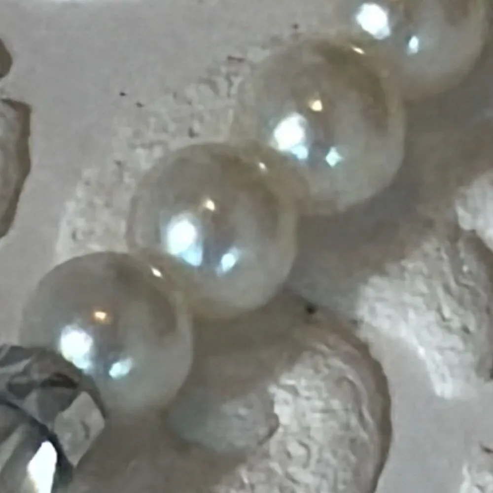 Vintage Art Deco Glass Pearl Choker‎ Necklace With Faceted Clear Crystals 15”